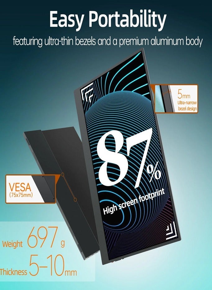 Portable Monitor 15.6 Inch 8K Resolution Supported USB-C HDMI Laptop Screen, Ultra-Slim HDR Second Display with Speakers & Smart Cover for Laptop, PC, MacBook, Phone, PS5, Xbox, Switch - Image 4